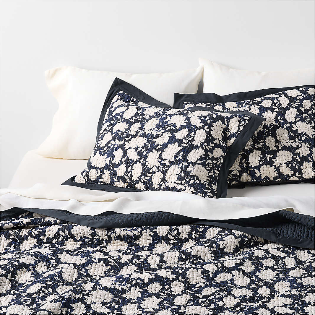Celeste Organic Cotton Midnight Navy Floral Quilts